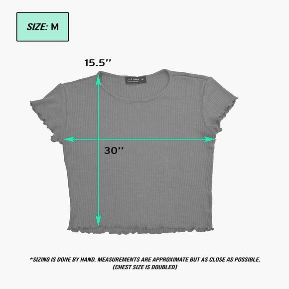 LIZ & SARA Ruffled Hem Short-sleeve Ribbed Crop Top (Burnt Red/Brown | Size M) - Picture 6 of 6